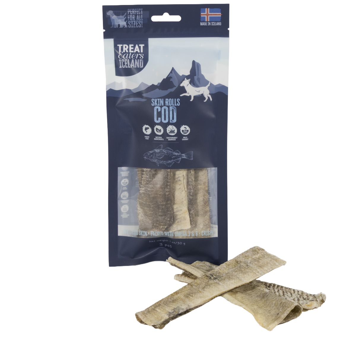 TreatEaters Islandske Torskeskind Ruller 3-pak 30g