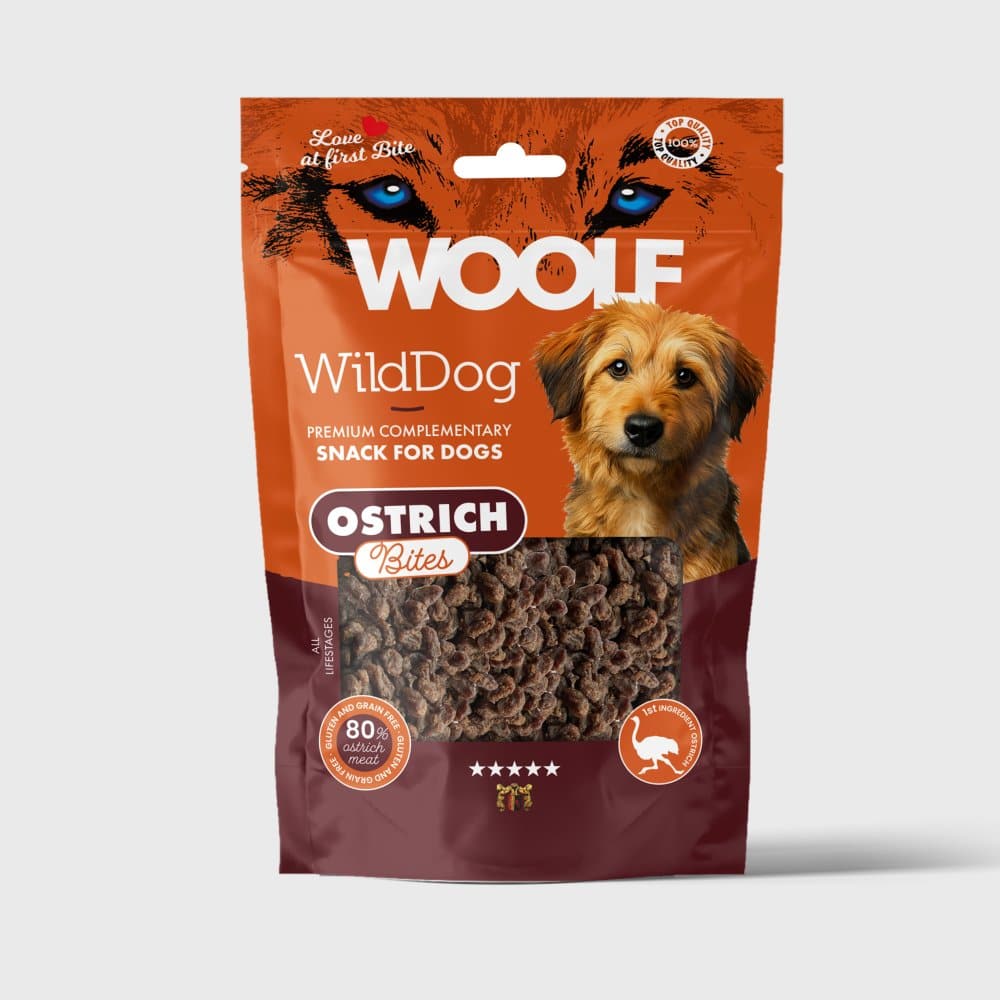 Woolf Bløde Strudsebidder 100 g – forside