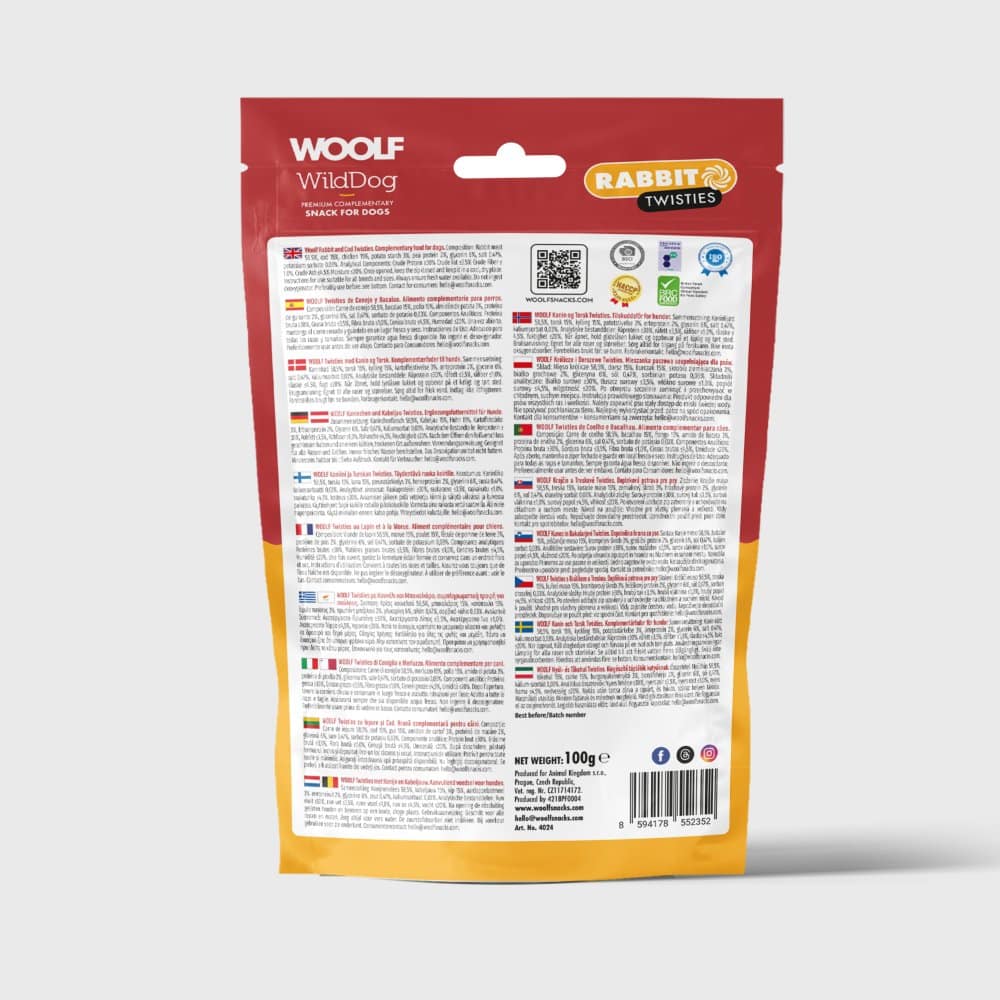 Woolf Kanin & Torsk Spiraler 100 g – bagside
