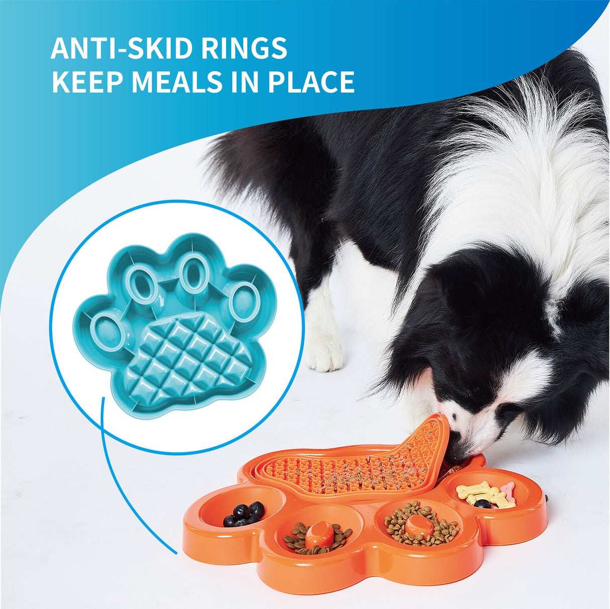 Blå Paw slowfeeder med skridsikre ringe