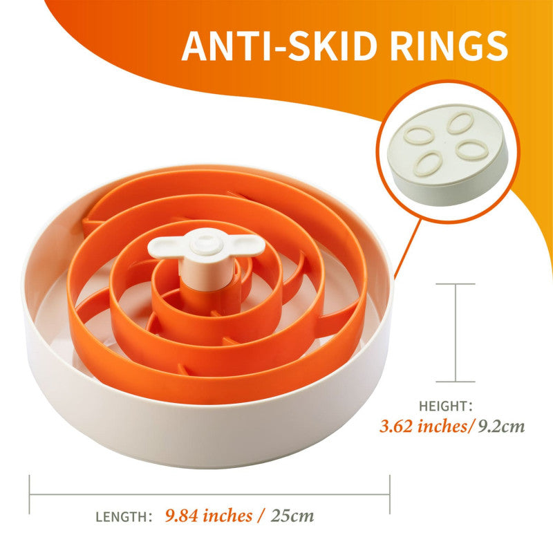 Slowfeeder Spin Spiral orange med skridsikre ringe