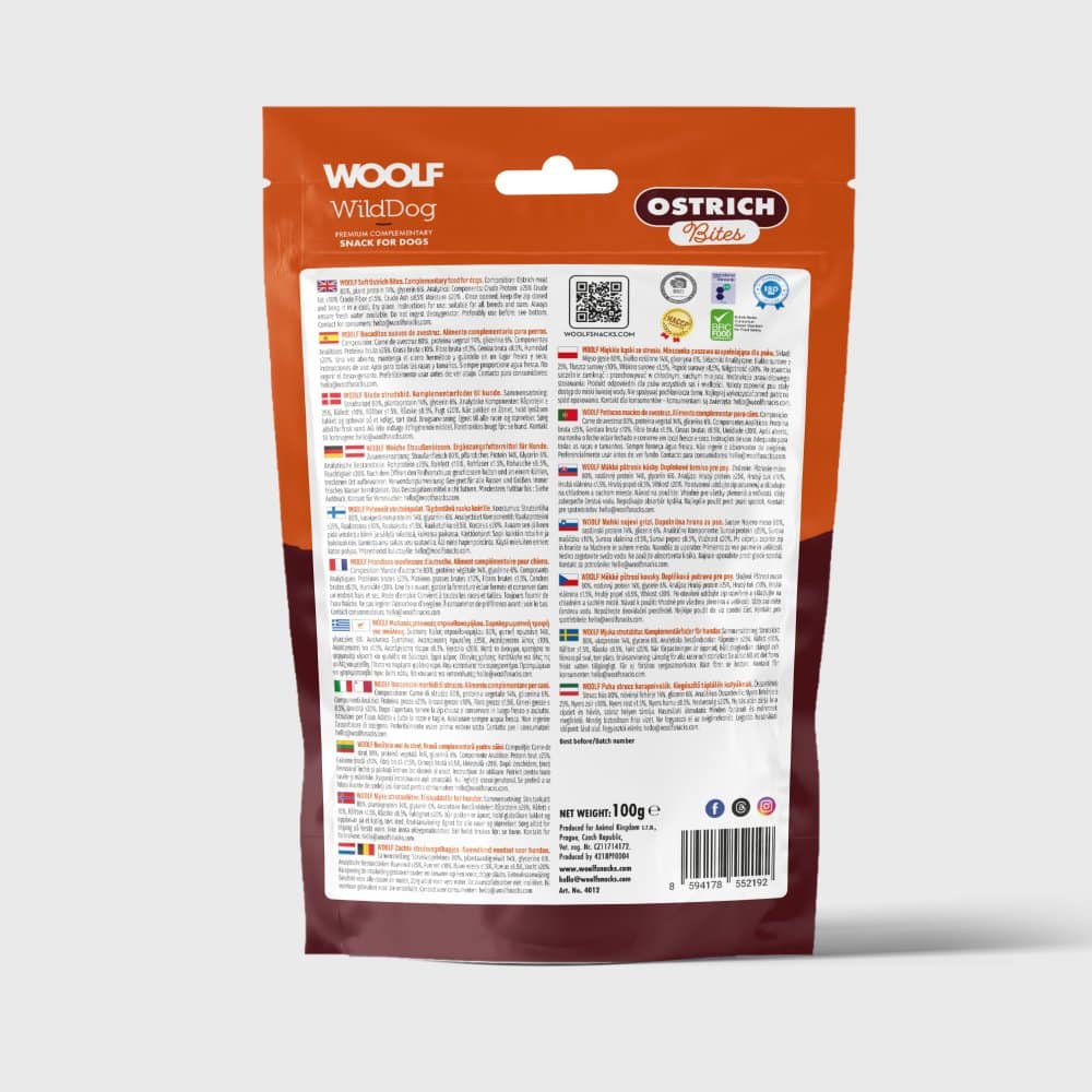 Woolf Bløde Strudsebidder 100 g – bagside