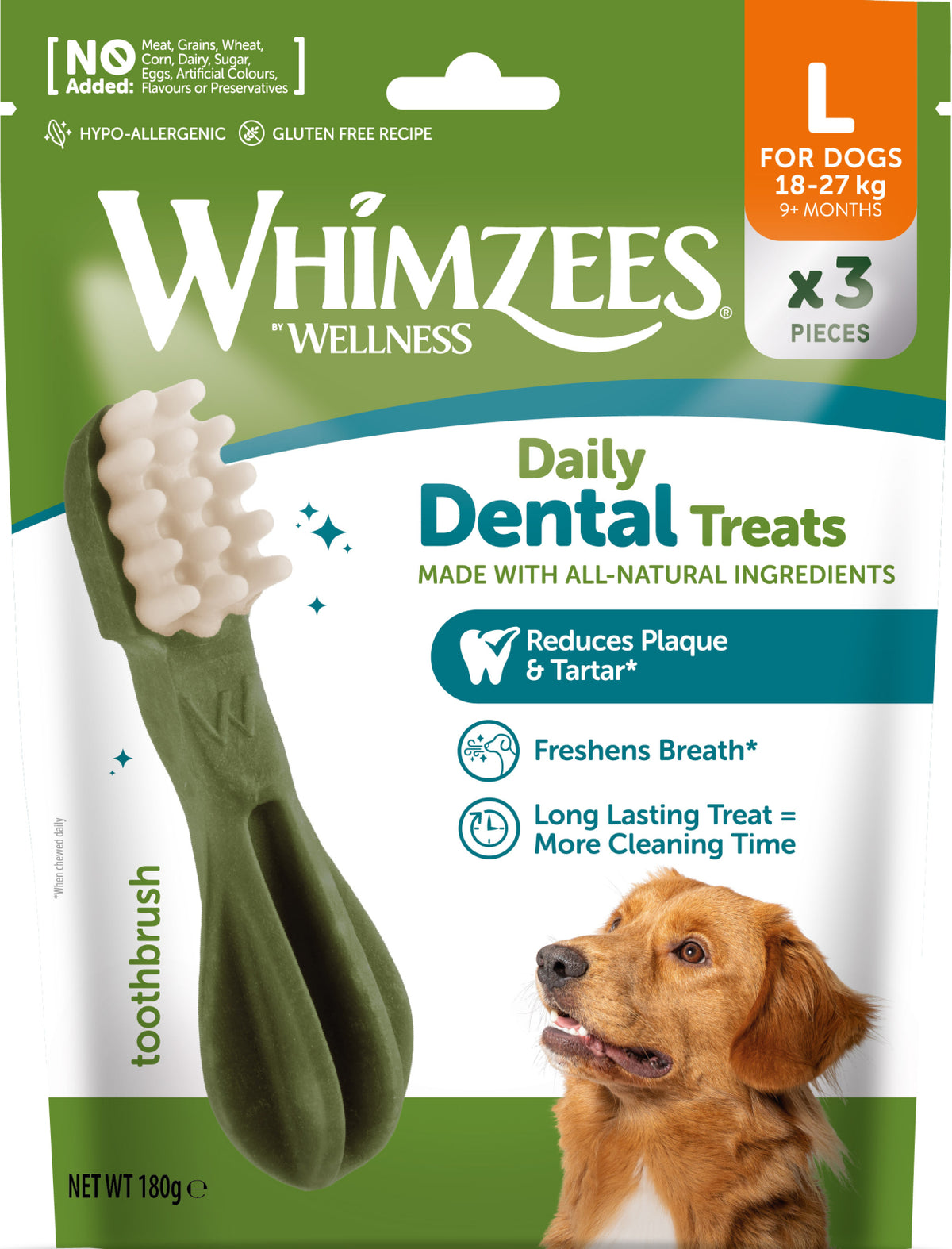 Whimzees Toothbrush L tandrensende tyggeben, 3 stk.