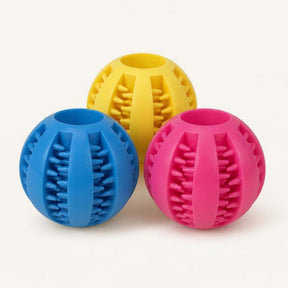 Party Pets tandrensende bold 7 cm – blå, gul og pink