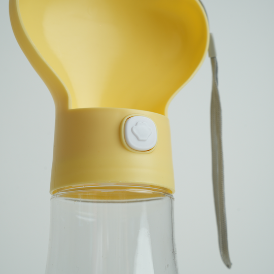 2-i-1 Vandflaske m. Drikkeskål & Madskål, Gul