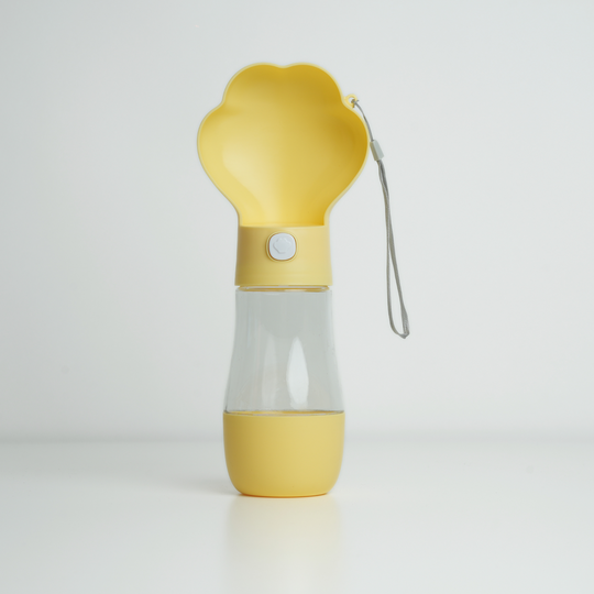 2-i-1 Vandflaske m. Drikkeskål & Madskål, Gul