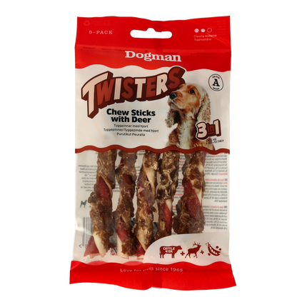 Dogman - 3-i-1 tyggepinde m. hjorth, 5 stk.