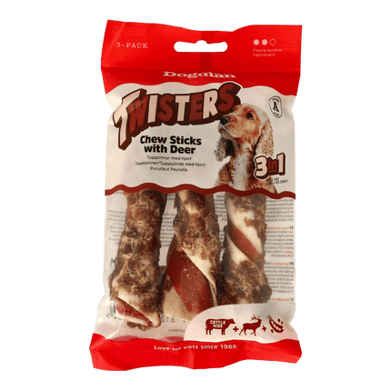 Dogman - 3-i-1 tyggepinde m. hjorth, 3 stk.