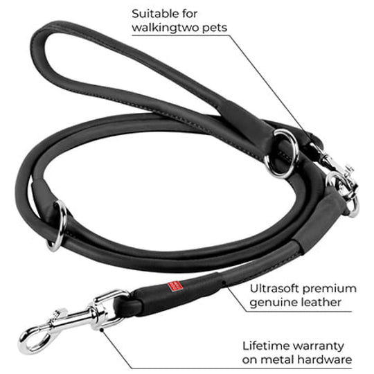 WauDog - Rundsyet Læder Dressurline, Sort