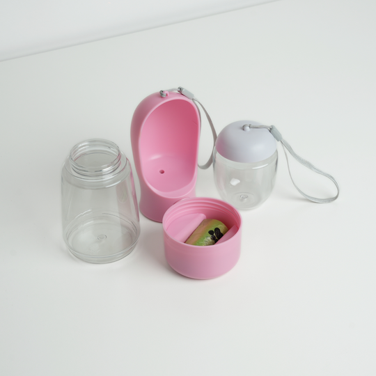 3-i-1 Vandflaske m. Godbids Opbevaring & Hundeposeholder, Rosa