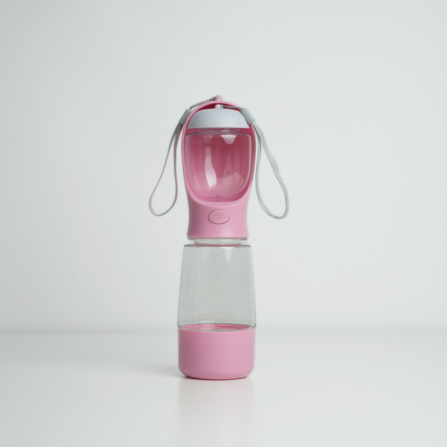 3-i-1 Vandflaske m. Godbids Opbevaring & Hundeposeholder, Rosa