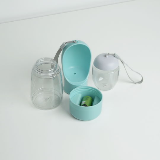 3-i-1 Vandflaske m. Godbids Opbevaring & Hundeposeholder, Blå