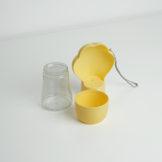 2-i-1 Vandflaske m. Drikkeskål & Madskål, Gul