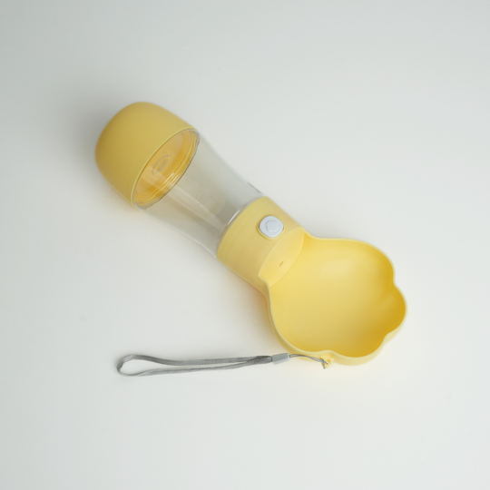 2-i-1 Vandflaske m. Drikkeskål & Madskål, Gul