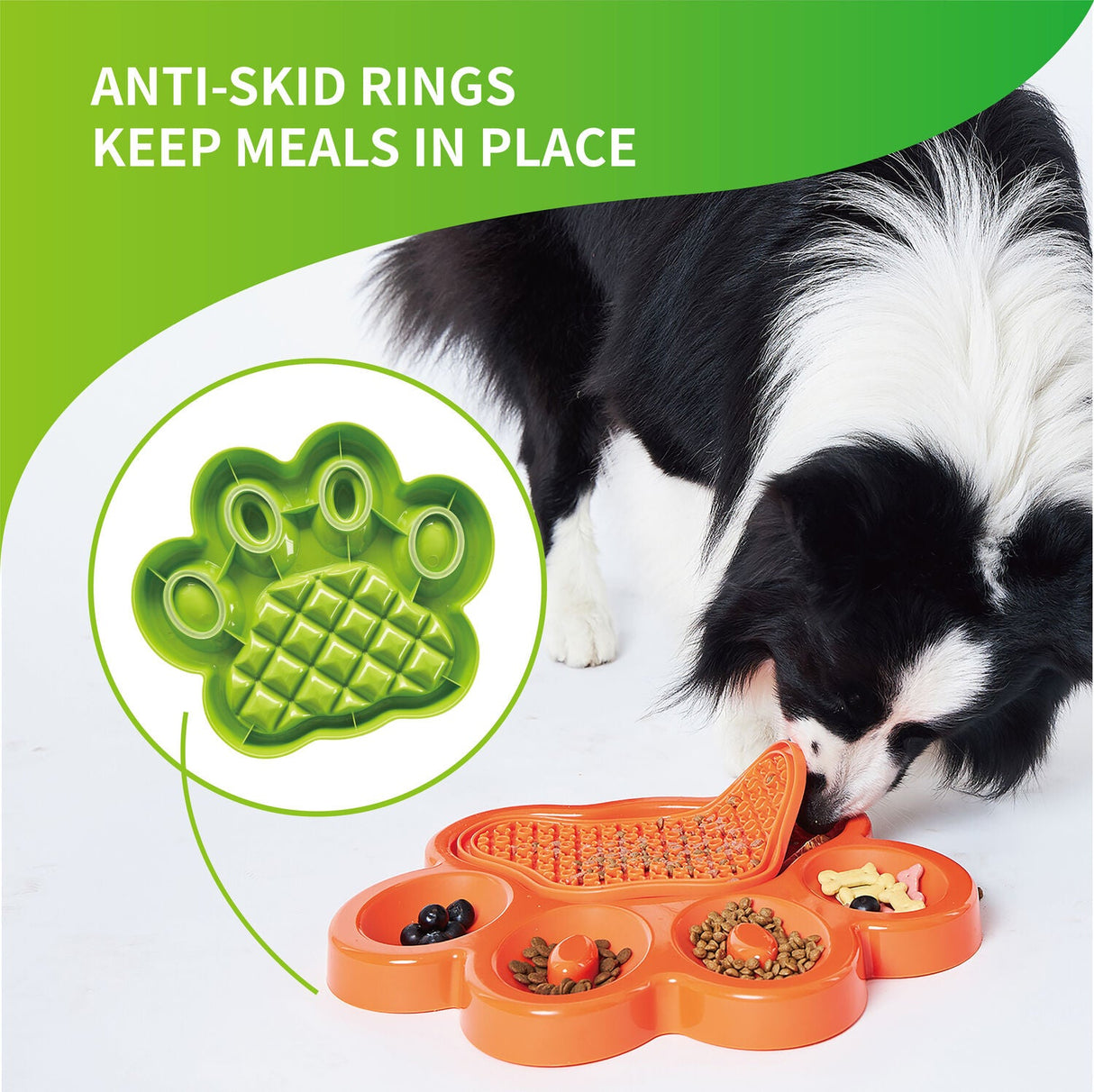 Grøn Paw slowfeeder med skridsikre ringe