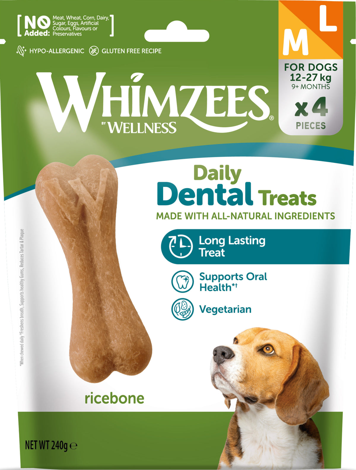 Whimzees Rice Bone tyggeben M/L, 4 stk.