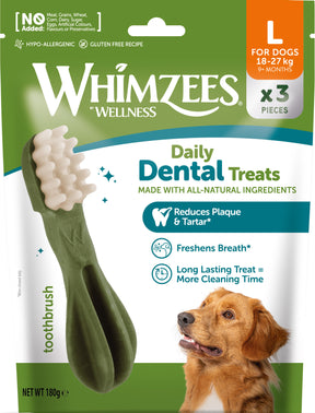 Whimzees Toothbrush L tandrensende tyggeben, 3 stk.