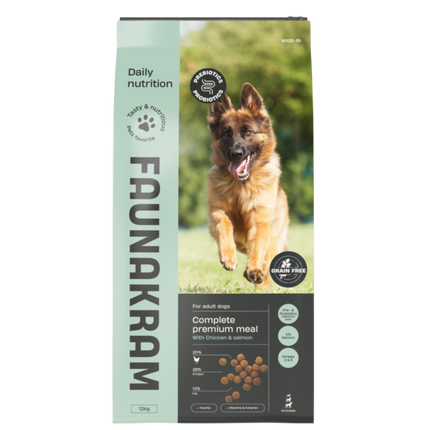 Kornfrit Hundefoder – Kylling & Laks m. Pre- & Probiotika