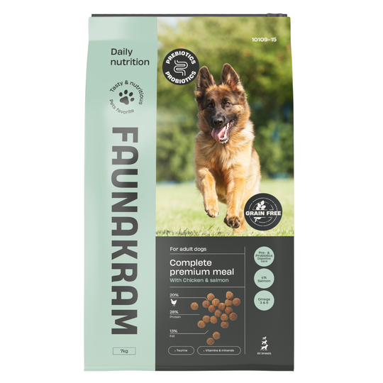 Kornfrit Hundefoder – Kylling & Laks m. Pre- & Probiotika
