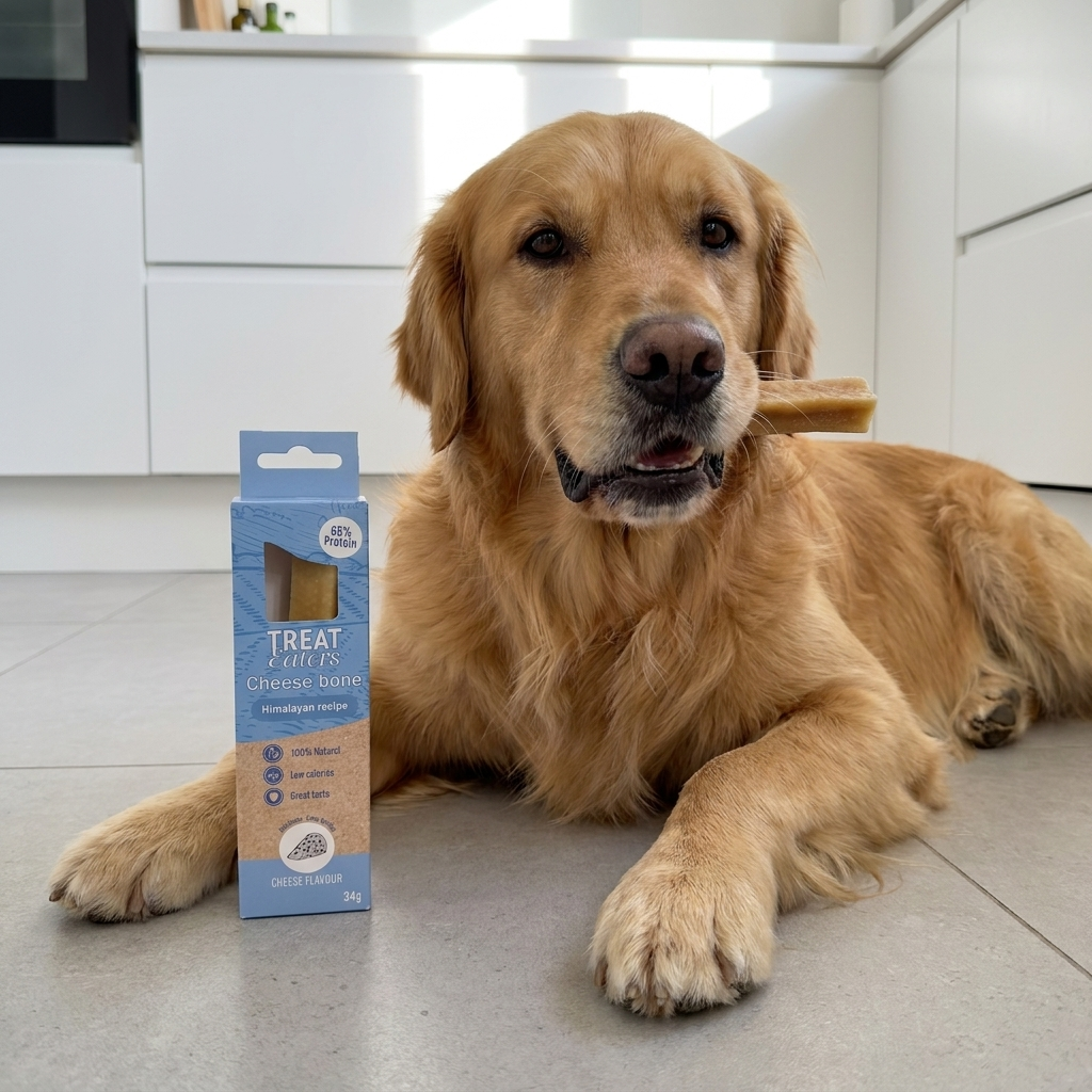 Treateaters Himalayan Cheese Tyggeben - Golden Retriever lifestyle
