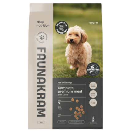 Kornfrit Foder til Små Hunde – Lam m. Pre- & Probiotika (4 kg.)